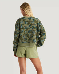 Women's Bamboo Northcoast Fleece Crew - Watercolor Camo Oil Green