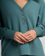 Women's Waffle Long Sleeve Henley - Sea Pine