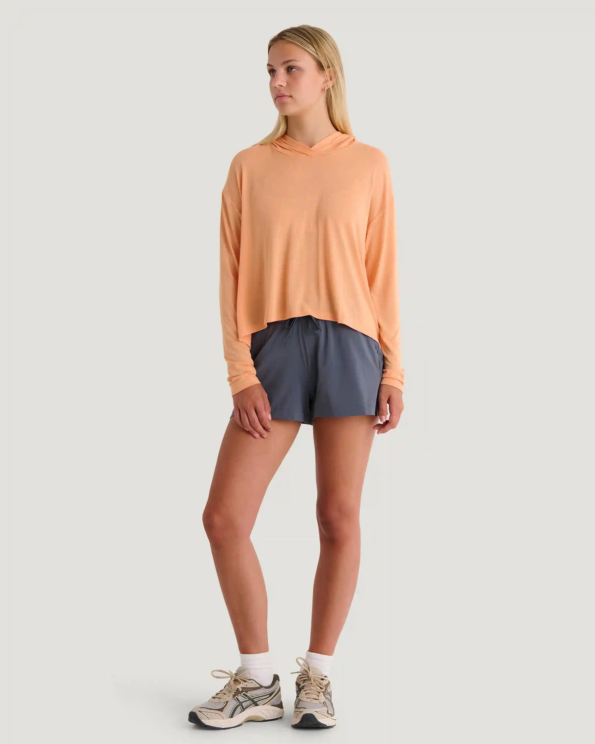 Women's Bamboo Lightweight Cropped Hoodie - Coral Peach