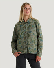 Women's Folly Twill Chore Coat - Watercolor Camo Oil Green