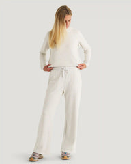 Women's Bamboo Lightweight Fleece Wide Leg Pant - Off White Heather