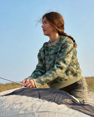 Women's Bamboo Northcoast Fleece Crew - Watercolor Camo Oil Green